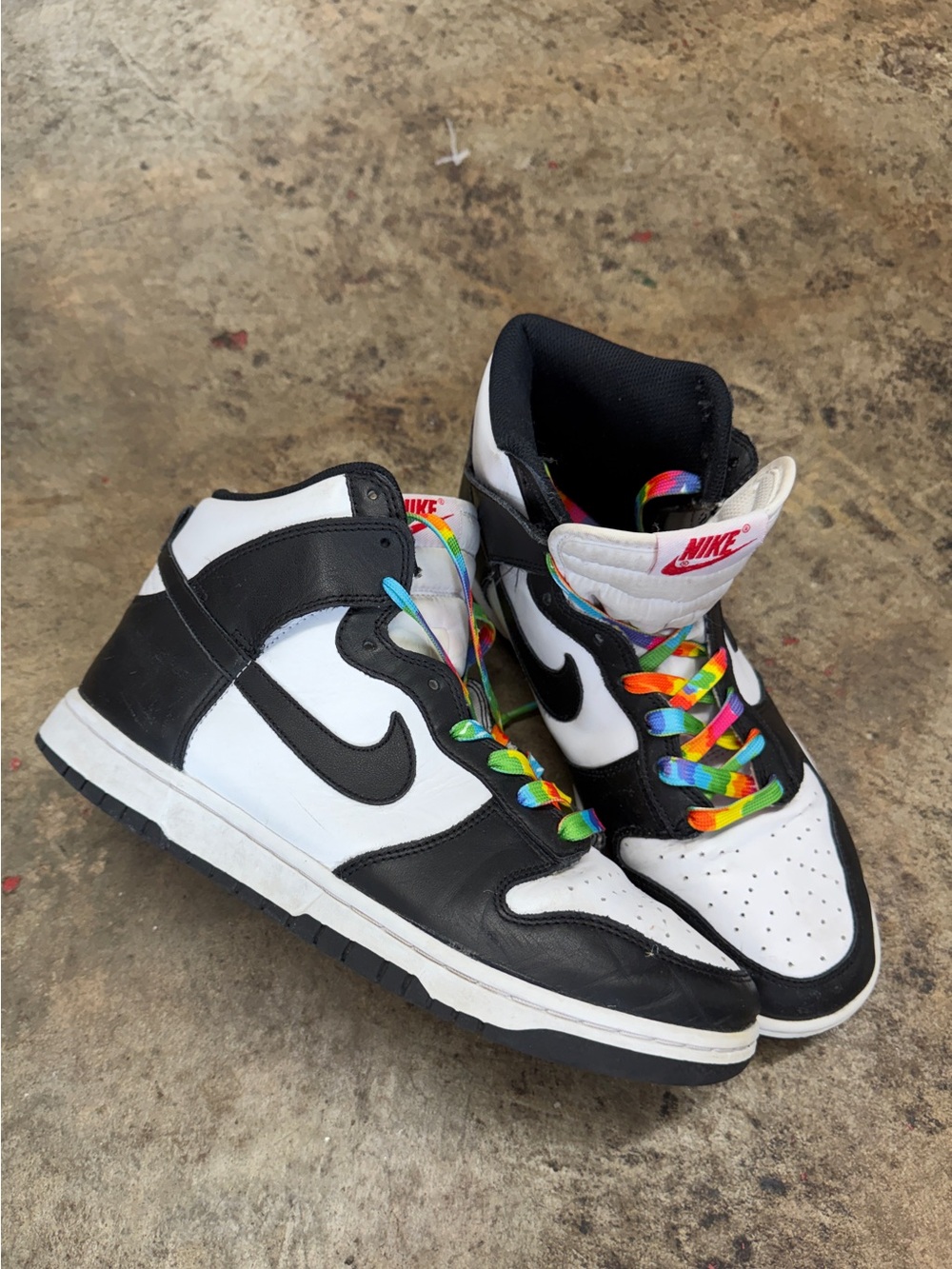 Nike Kids Black and White High-Top Sneakers with Rainbow Laces